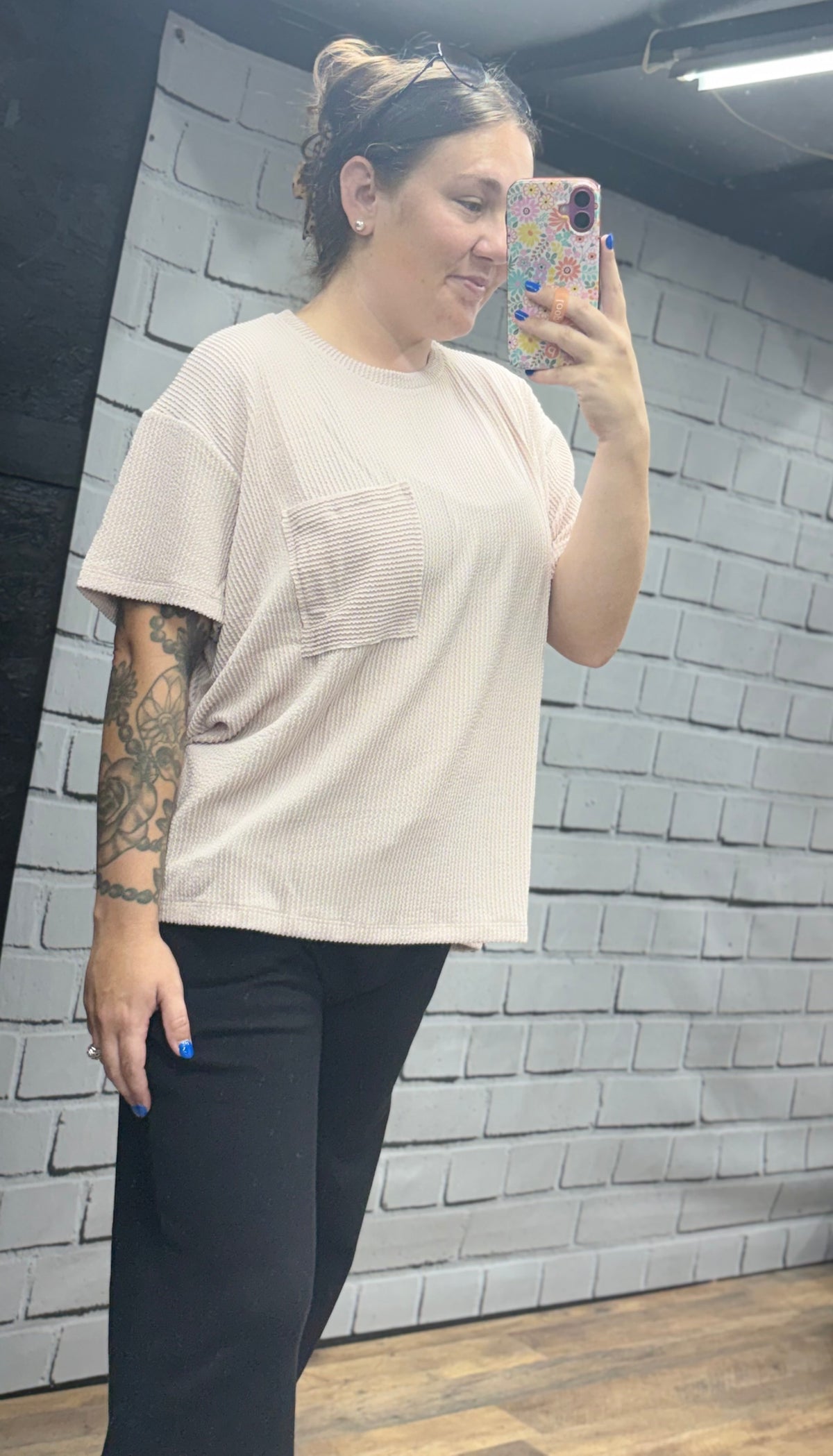 Oversized Ribbed Pocket Tee